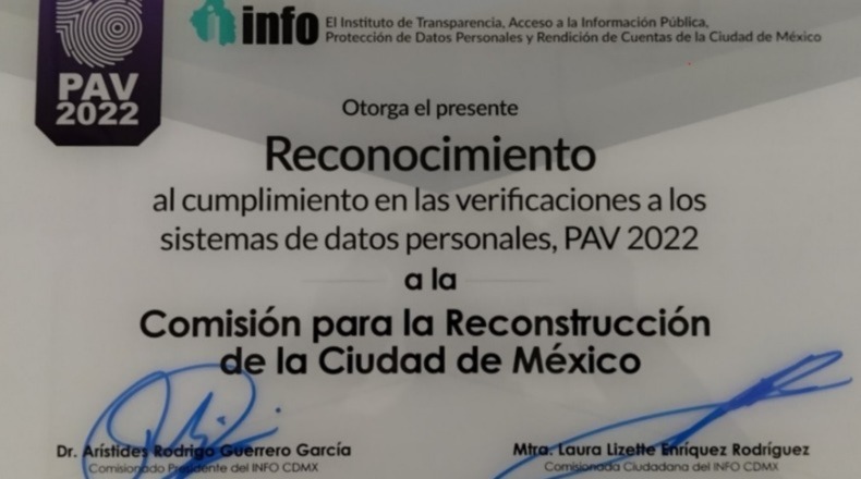 INFO CDMX reconoce a la Comisión para la Reconstrucción 2023